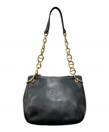 中古・古着通販】PRADA (プラダ) レザーショルダーバッグ ブラック