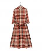 POLO RALPH LAURENポロ・ラルフローレン）の古着「リネンチェックシャツワンピース」｜レッド