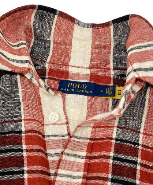 POLO RALPH LAUREN（ポロ・ラルフローレン）POLO RALPH LAUREN (ポロ・ラルフローレン) リネンチェックシャツワンピース レッドの古着・服飾アイテム