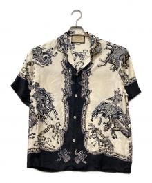 GUCCI（グッチ）の古着「シルクツイルボーリングシャツ」｜ベージュ×ブラック