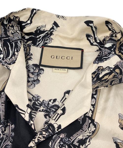GUCCI（グッチ）GUCCI (グッチ) シルクツイルボーリングシャツ ベージュ×ブラック サイズ:48の古着・服飾アイテム