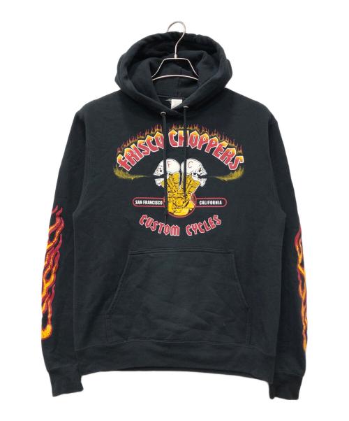 FRISCO CHOPPERS（フリスコチョッパーズ）FRISCO CHOPPERS (フリスコチョッパーズ) フレイムロゴプルオーバーパーカー ブラック サイズ:Sの古着・服飾アイテム