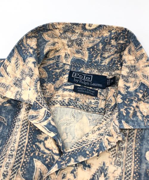 POLO RALPH LAUREN（ポロ・ラルフローレン）POLO RALPH LAUREN (ポロ・ラルフローレン) ANDY CAMP オープンカラーシャツ ブルー×ベージュ サイズ:Mの古着・服飾アイテム