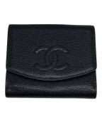 CHANELシャネル）の古着「ココマーク キャビアスキンWホック財布」｜ブラック