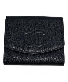 CHANEL（シャネル）の古着「ココマーク キャビアスキンWホック財布」｜ブラック