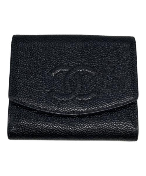 CHANEL（シャネル）CHANEL (シャネル) ココマーク キャビアスキンWホック財布 ブラック サイズ:下記参照の古着・服飾アイテム