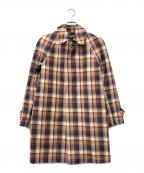 104 MACKINTOSH×FOX BROTHERS104マッキントッシュ×フォックスブラザーズ）の古着「ウールリネン チェック柄ゴム引きコート」｜ベージュ