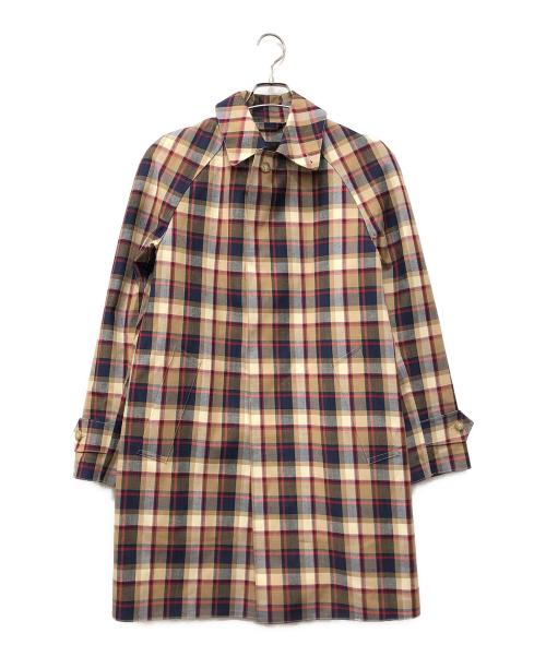 104 MACKINTOSH（104マッキントッシュ）104 MACKINTOSH (104マッキントッシュ) FOX BROTHERS (フォックスブラザーズ) ウールリネン チェック柄ゴム引きコート ベージュ サイズ:38の古着・服飾アイテム