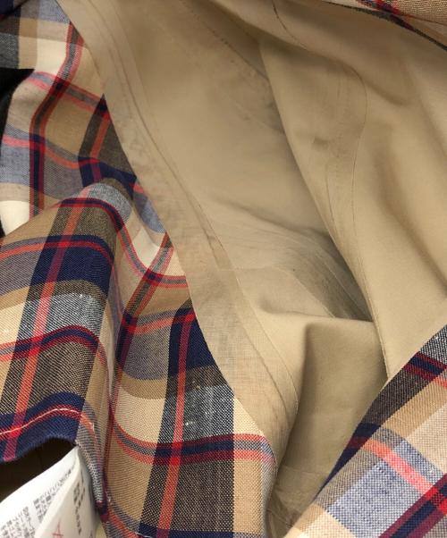 104 MACKINTOSH（104マッキントッシュ）104 MACKINTOSH (104マッキントッシュ) FOX BROTHERS (フォックスブラザーズ) ウールリネン チェック柄ゴム引きコート ベージュ サイズ:38の古着・服飾アイテム