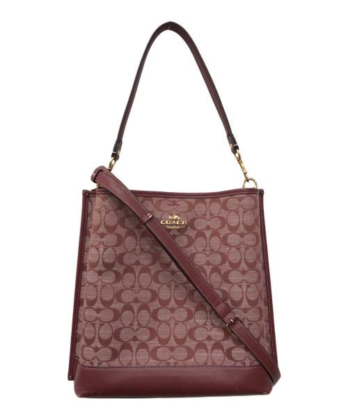 COACH（コーチ）COACH (コーチ) モリー バケット バッグ・シグネチャー シャンブレー バーガンディー サイズ:下記参照の古着・服飾アイテム