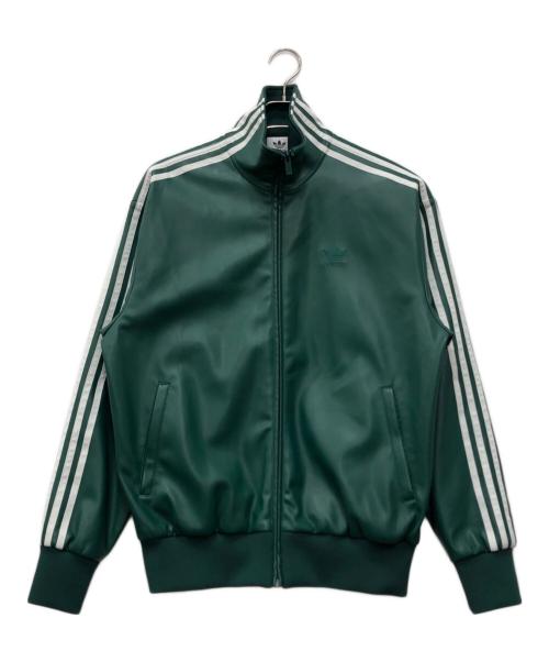 adidas（アディダス）adidas (アディダス) フェイクレザー アディカラー スリーストライプス ルーズ ファイヤーバード トラックスーツジャケット グリーン サイズ:Lの古着・服飾アイテム