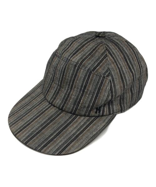 HERMES（エルメス）HERMES (エルメス) リネンブレンドストライプジェットキャップ グレー サイズ:59の古着・服飾アイテム