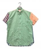 COMME des GARCONS SHIRTコムデギャルソンシャツ）の古着「切替S/Sチェックシャツ」｜グリーン×オレンジ