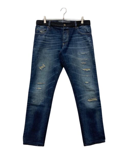 DOLCE & GABBANA（ドルチェ＆ガッバーナ）DOLCE & GABBANA (ドルチェ＆ガッバーナ) クラッシュ加工サイドラインデニムパンツ ブルー サイズ:50の古着・服飾アイテム