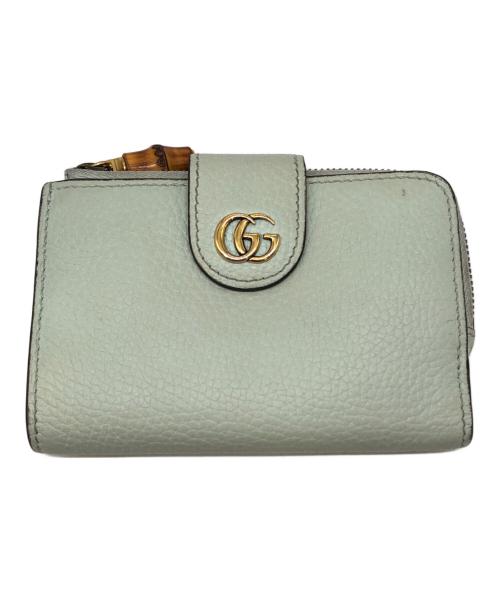 GUCCI（グッチ）GUCCI (グッチ) バンブー付き ダブルG ミディアム ウォレット グリーン サイズ:下記参照の古着・服飾アイテム