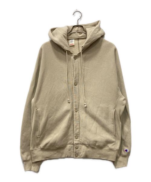 Champion（チャンピオン）Champion (チャンピオン) N.HOOLYWOOD (エヌ ハリウッド) SNAP HOODIE SWEATSHIRT ベージュ サイズ:Lの古着・服飾アイテム