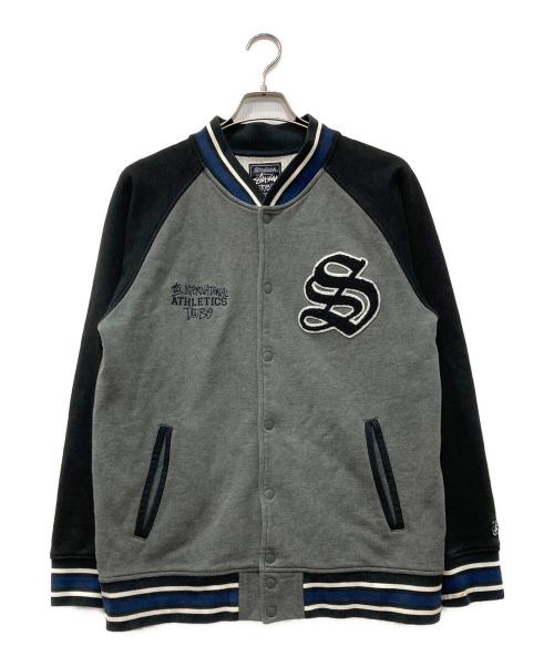 stussy（ステューシー）stussy (ステューシー) スウェットスタジャン グレー×ブラック サイズ:XLの古着・服飾アイテム
