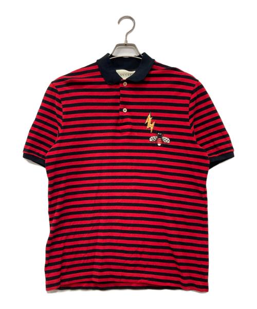 GUCCI（グッチ）GUCCI (グッチ) ボーダーポロシャツ レッド×ブラック サイズ:XLの古着・服飾アイテム