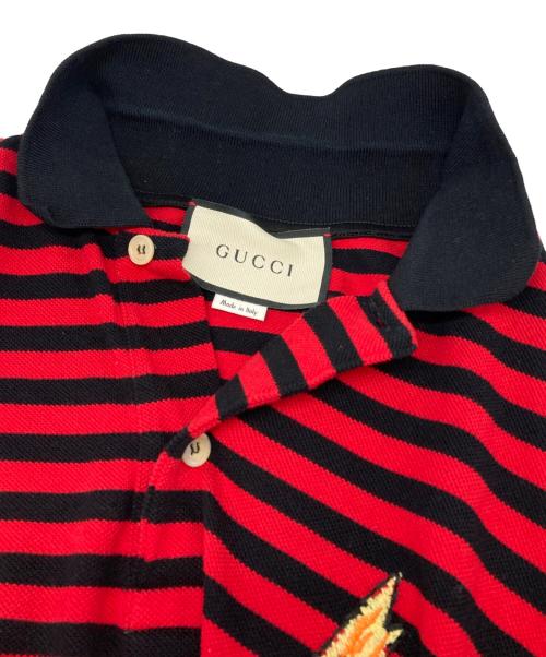 GUCCI（グッチ）GUCCI (グッチ) ボーダーポロシャツ レッド×ブラック サイズ:XLの古着・服飾アイテム