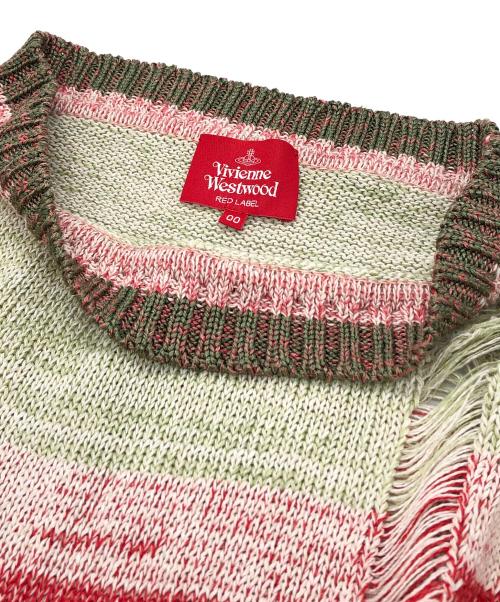 Vivienne Westwood RED LABEL（ヴィヴィアンウエストウッドレッドレーベル）Vivienne Westwood RED LABEL (ヴィヴィアンウエストウッドレッドレーベル) ダメージ加工カラーブロックニット グリーン×レッド サイズ:00の古着・服飾アイテム