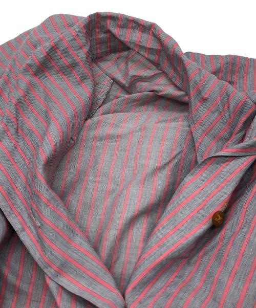 Vivienne Westwood RED LABEL（ヴィヴィアンウエストウッドレッドレーベル）Vivienne Westwood RED LABEL (ヴィヴィアンウエストウッドレッドレーベル) アシンメトリーストライプリボンシャツ グレー×ピンク サイズ:1の古着・服飾アイテム