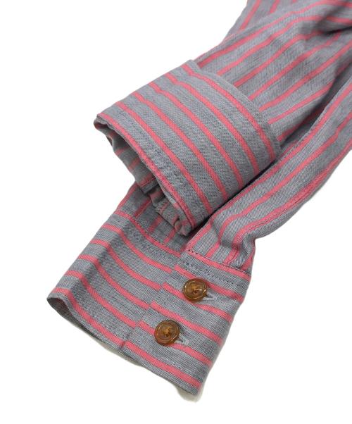 Vivienne Westwood RED LABEL（ヴィヴィアンウエストウッドレッドレーベル）Vivienne Westwood RED LABEL (ヴィヴィアンウエストウッドレッドレーベル) アシンメトリーストライプリボンシャツ グレー×ピンク サイズ:1の古着・服飾アイテム