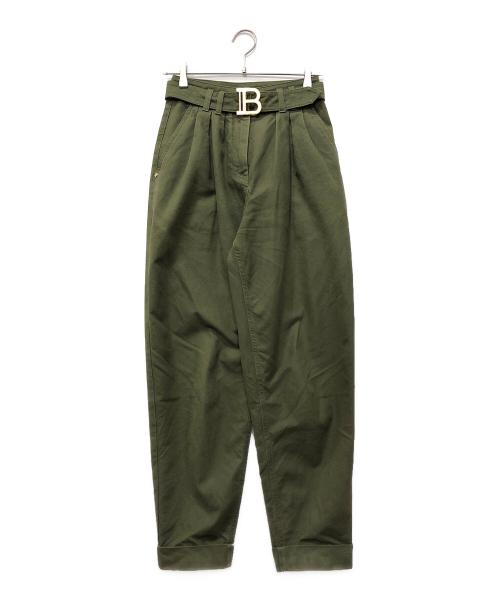 BALMAIN（バルマン）BALMAIN (バルマン) ロゴバックルパンツ グリーン サイズ:34の古着・服飾アイテム