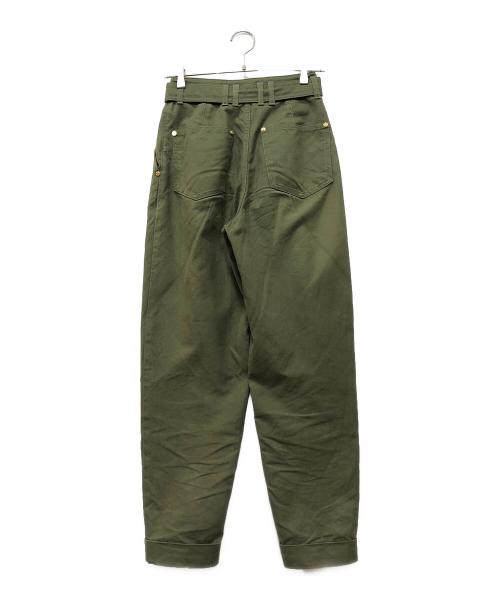 BALMAIN（バルマン）BALMAIN (バルマン) ロゴバックルパンツ グリーン サイズ:34の古着・服飾アイテム