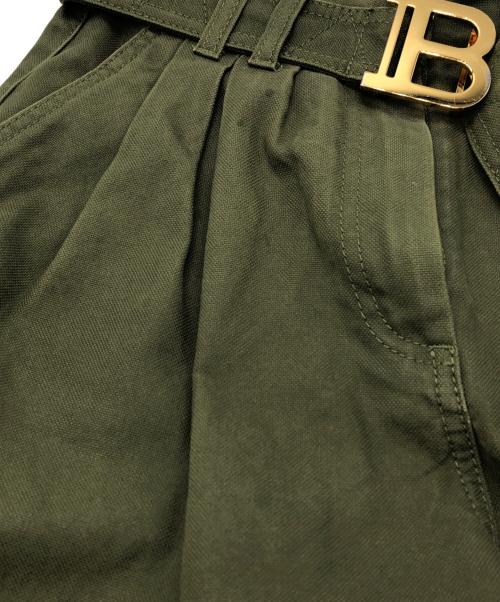 BALMAIN（バルマン）BALMAIN (バルマン) ロゴバックルパンツ グリーン サイズ:34の古着・服飾アイテム