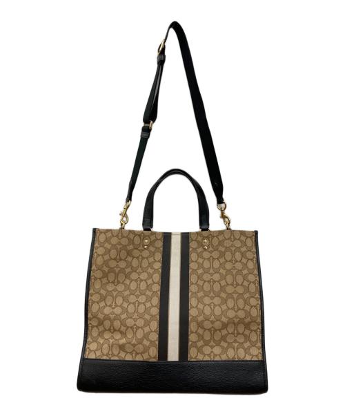 COACH（コーチ）COACH (コーチ) シグネチャージャガード デンプシートート ベージュ×ブラック サイズ:下記参照の古着・服飾アイテム