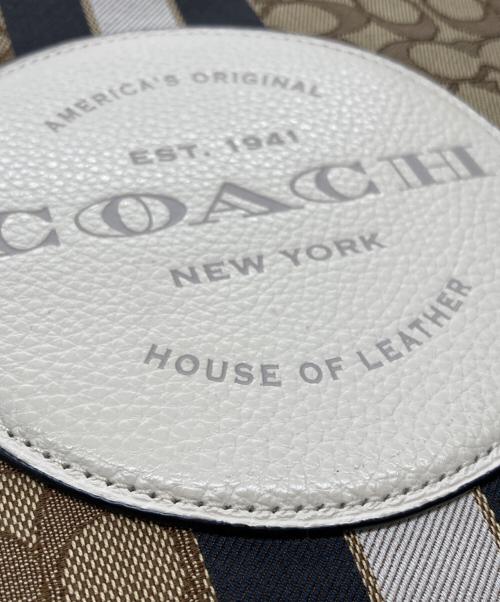 COACH（コーチ）COACH (コーチ) シグネチャージャガード デンプシートート ベージュ×ブラック サイズ:下記参照の古着・服飾アイテム