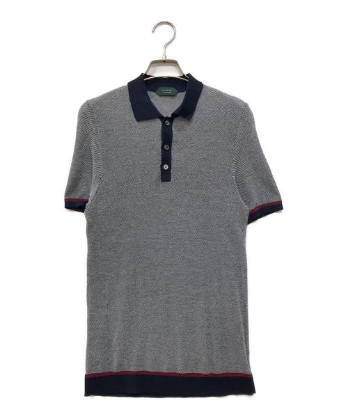 Zanone（ザノーネ）Zanone (ザノーネ) ニットポロシャツ グレー×ネイビー サイズ:44の古着・服飾アイテム