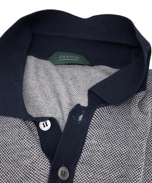 Zanone（ザノーネ）Zanone (ザノーネ) ニットポロシャツ グレー×ネイビー サイズ:44の古着・服飾アイテム