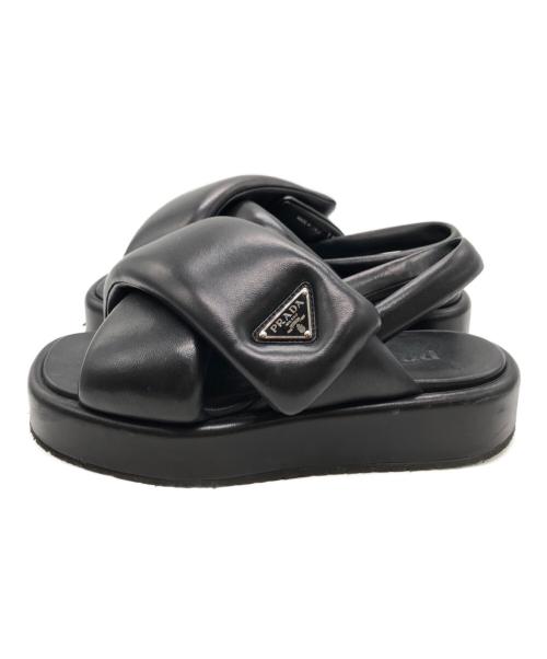 PRADA（プラダ）PRADA (プラダ) パテッドナッパレザーサンダル ブラック サイズ:37の古着・服飾アイテム