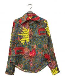 Vivienne Westwood（ヴィヴィアンウエストウッド）の古着「オーブ刺繍 総柄レーヨンシャツ」｜グレー×イエロー