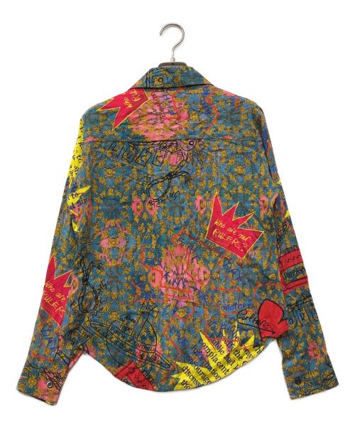 Vivienne Westwood（ヴィヴィアンウエストウッド）Vivienne Westwood (ヴィヴィアンウエストウッド) オーブ刺繍 総柄レーヨンシャツ グレー×イエロー サイズ:36の古着・服飾アイテム