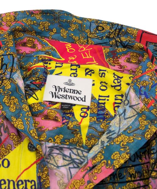 Vivienne Westwood（ヴィヴィアンウエストウッド）Vivienne Westwood (ヴィヴィアンウエストウッド) オーブ刺繍 総柄レーヨンシャツ グレー×イエロー サイズ:36の古着・服飾アイテム
