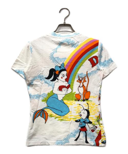 Christian Dior（クリスチャン ディオール）Christian Dior (クリスチャン ディオール) レインボーカートゥーンプリントTシャツ ホワイト×マルチカラー サイズ:36の古着・服飾アイテム