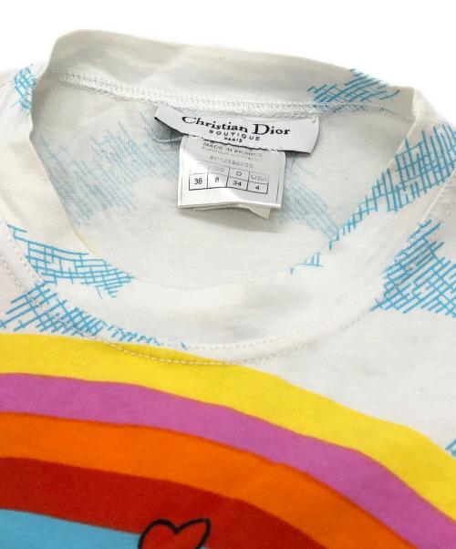 Christian Dior（クリスチャン ディオール）Christian Dior (クリスチャン ディオール) レインボーカートゥーンプリントTシャツ ホワイト×マルチカラー サイズ:36の古着・服飾アイテム