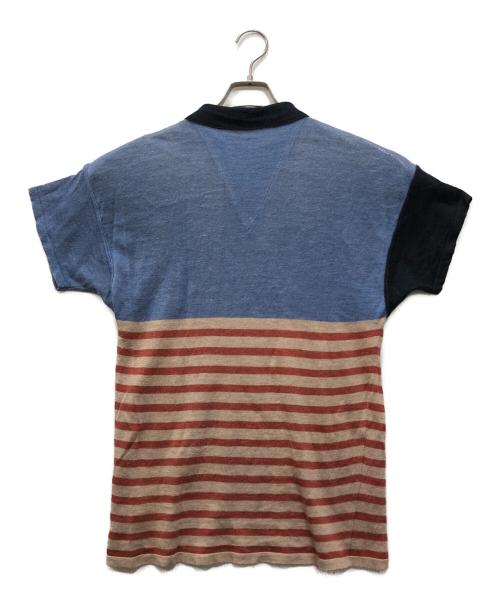 ISSEY MIYAKE（イッセイミヤケ）ISSEY MIYAKE (イッセイミヤケ) リネンニットポロシャツ ネイビー サイズ:FREEの古着・服飾アイテム