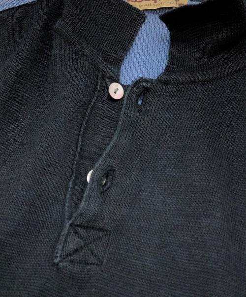ISSEY MIYAKE（イッセイミヤケ）ISSEY MIYAKE (イッセイミヤケ) リネンニットポロシャツ ネイビー サイズ:FREEの古着・服飾アイテム