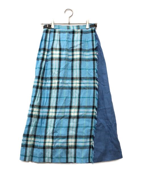 O'NEIL OF DUBLIN（オニールオブダブリン）O'NEIL OF DUBLIN (オニールオブダブリン) チェックリネンキルトスカート ブルー サイズ:8の古着・服飾アイテム