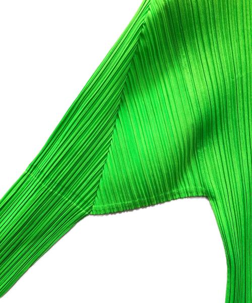 PLEATS PLEASE（プリーツプリーズ）PLEATS PLEASE (プリーツプリーズ) モックネックプリーツカットソー 黄緑 サイズ:34の古着・服飾アイテム