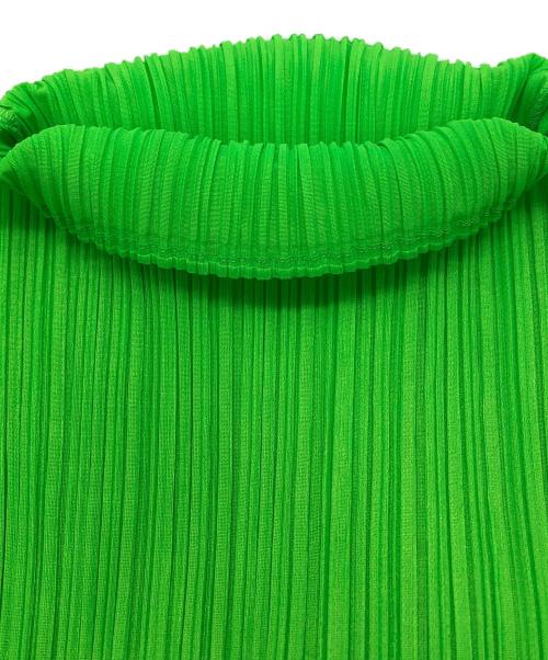 PLEATS PLEASE（プリーツプリーズ）PLEATS PLEASE (プリーツプリーズ) モックネックプリーツカットソー 黄緑 サイズ:34の古着・服飾アイテム