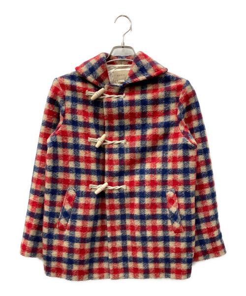 GUCCI（グッチ）GUCCI (グッチ) ウールチェックダッフルコート レッド サイズ:SIZE 12（150/72）の古着・服飾アイテム
