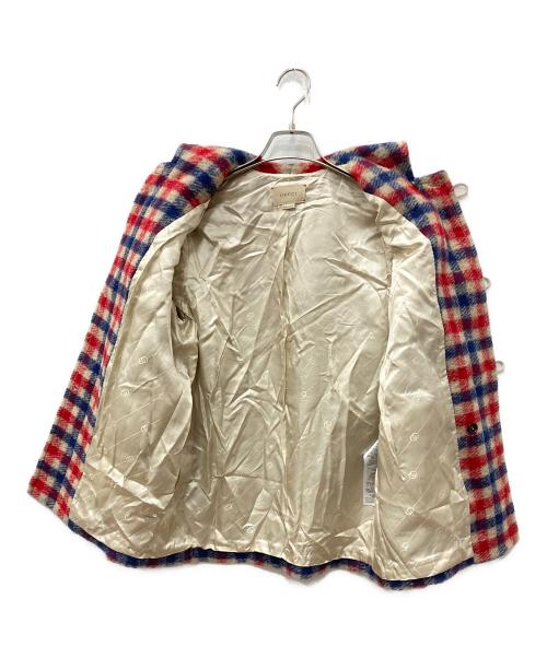 GUCCI（グッチ）GUCCI (グッチ) ウールチェックダッフルコート レッド サイズ:SIZE 12（150/72）の古着・服飾アイテム