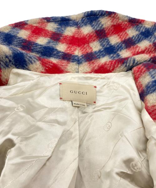 GUCCI（グッチ）GUCCI (グッチ) ウールチェックダッフルコート レッド サイズ:SIZE 12（150/72）の古着・服飾アイテム