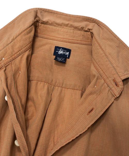 stussy（ステューシー）stussy (ステューシー) S/Sチェックシャツ オレンジ サイズ:Lの古着・服飾アイテム