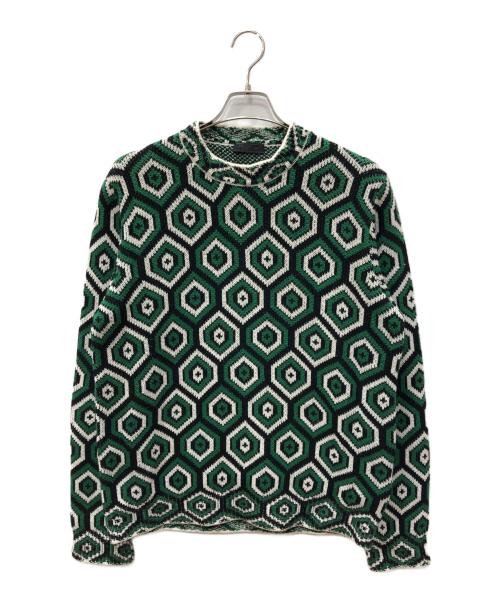 PRADA（プラダ）PRADA (プラダ) ウールカシミヤ テキスタイル ニット グリーン サイズ:SIZE 50の古着・服飾アイテム