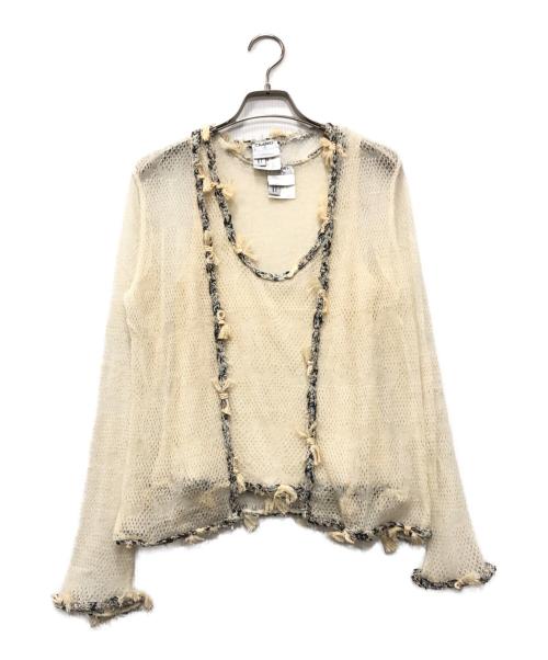 CHANEL（シャネル）CHANEL (シャネル) カシミヤココマークアンサンブルカーディガン アイボリー サイズ:38の古着・服飾アイテム